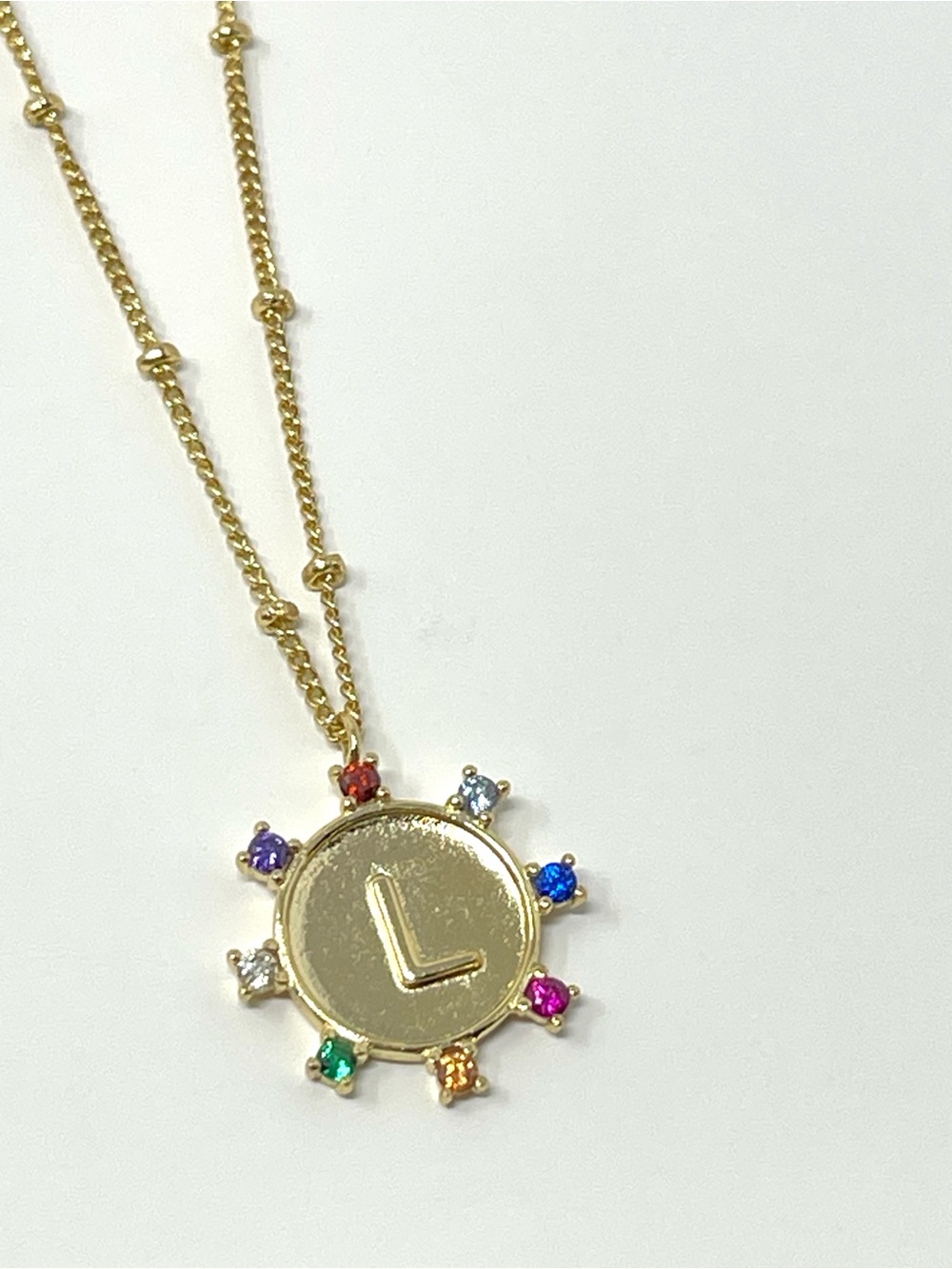 New Anthropologie x CAI Sunburst Stone Initial Necklace L - Picture 3 of 7